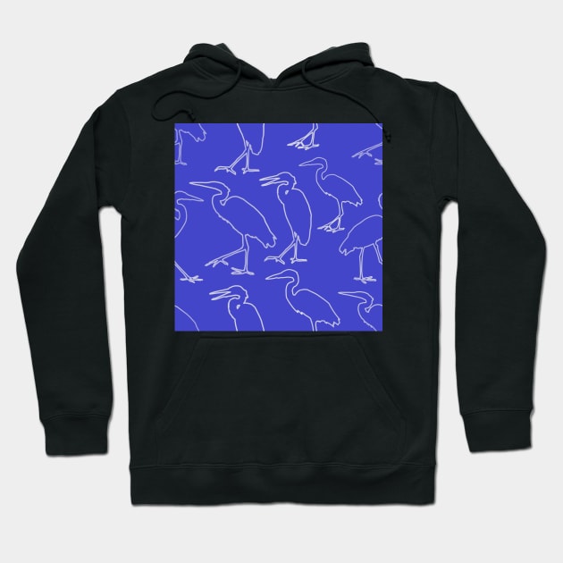 Blue Heron Walking White Line on Medium Blue Repeat 5748 Hoodie by ArtticArlo